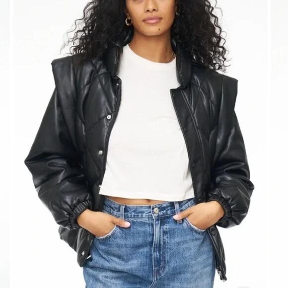 NWT Pistola Calista Puffer Jacket Removable Sleeves Vegan Leather Size XL - Picture 2 of 4